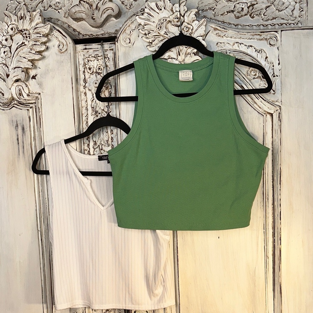 Curated  YMI White and Full Tilt Green Women's Cropped Tank Tops Bundle